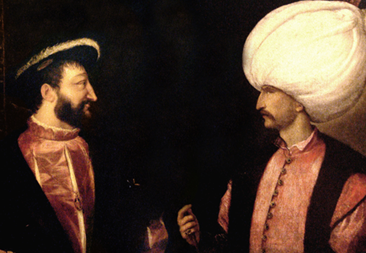 سليمان القانوني وفرنسوا الأول.. كما رسمهما الإيطالي "تيتيان" بعد توقيع معاهدة 1536