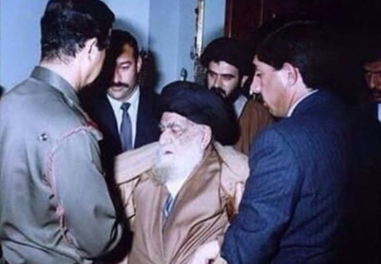 أبو القاسم الخوئي مع الرئيس العراقي الأسبق صدام حسين