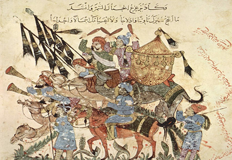 قافلة حجاج قادمة من الرملة. مقامات الحريري. من رسومات يحيى الواسطي 1236