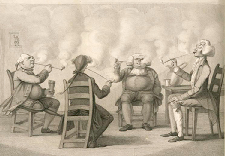 رسم يصوّر جلسة خاصة لمدخنين أوروبيين في العام 1859