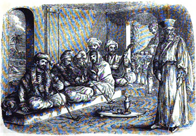 مدخنو الجبق في أحد مقاهي اسطنبول في رسم يعود للعام 1838
