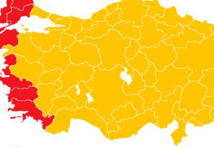 خريطة نتائج الانتخابات عام 2018.. وتظهر المحافظات التي تمكن حزب الشعب من الظفر بها (باللون الأحمر) 