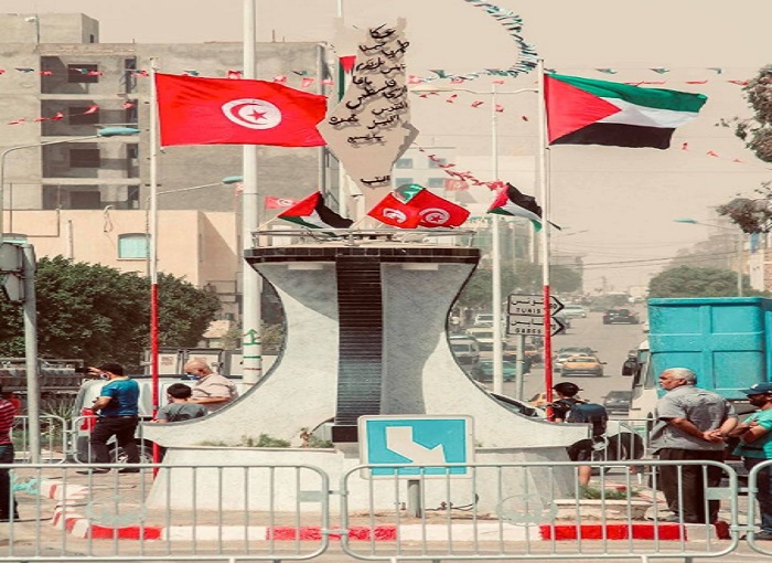 مجسّم لخريطة فلسطين التاريخية وسط الساحة الرئيسة لمدينة مدنين التونسية