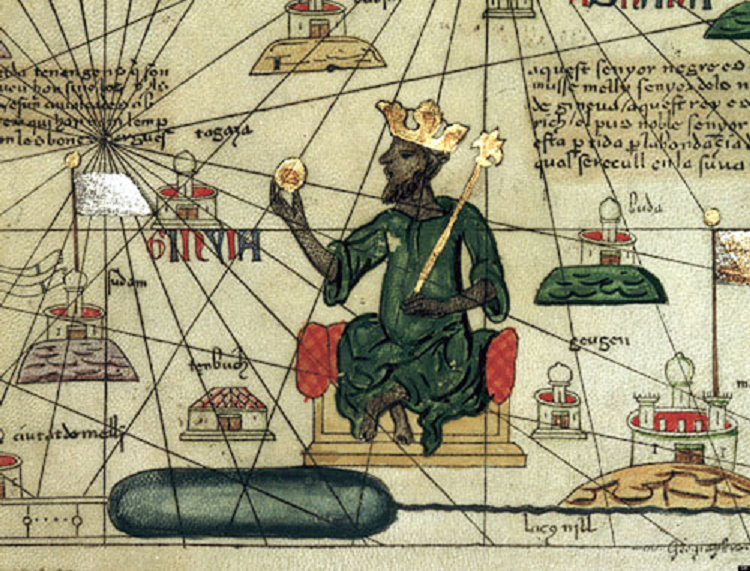 مانسا موسى كما صوّرته خريطة الأطلس الكتالوني (أهم خريطة في العصور الوسطى، رسمت عام 1375)