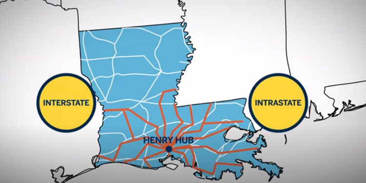 موقع مركز &quot;هنري هوب&quot; في لويزيانا ويظهر ارتباط جميع خطوط الغاز به