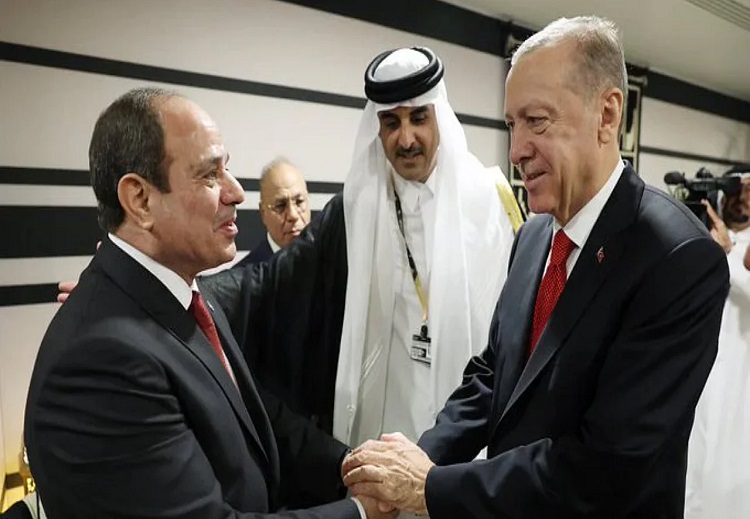 تصافح الرئيسان التركي رجب طيب أردوغان والمصري عبد الفتاح السيسي للمرة الأولى