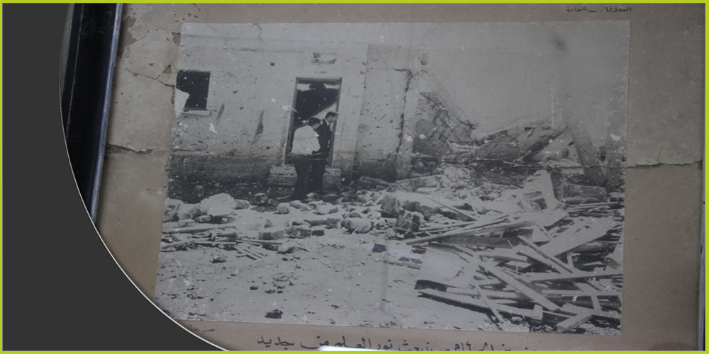 صورة للمدرسة بعد التفجير.. والمعروضة ضمن مقتنيات متحف شهداء مدرسة بحر البقر