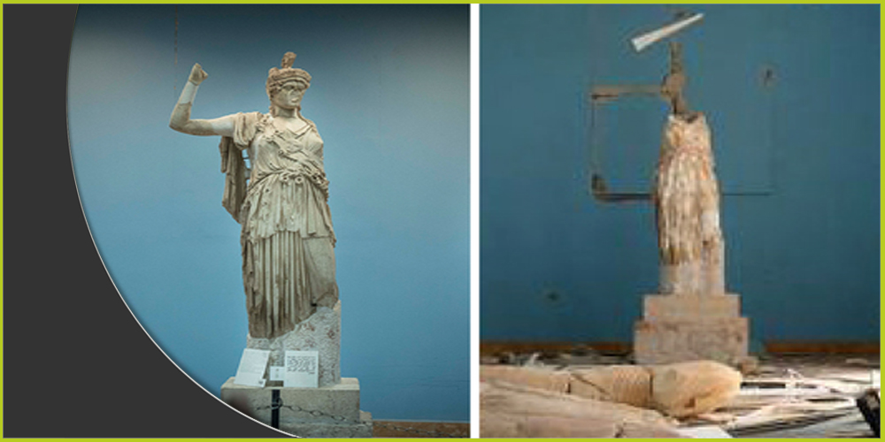 تم تحطيم رأس تمثال أثينا من قبل "داعش" فهم يعتبرون هذه التماثيل أصناماً